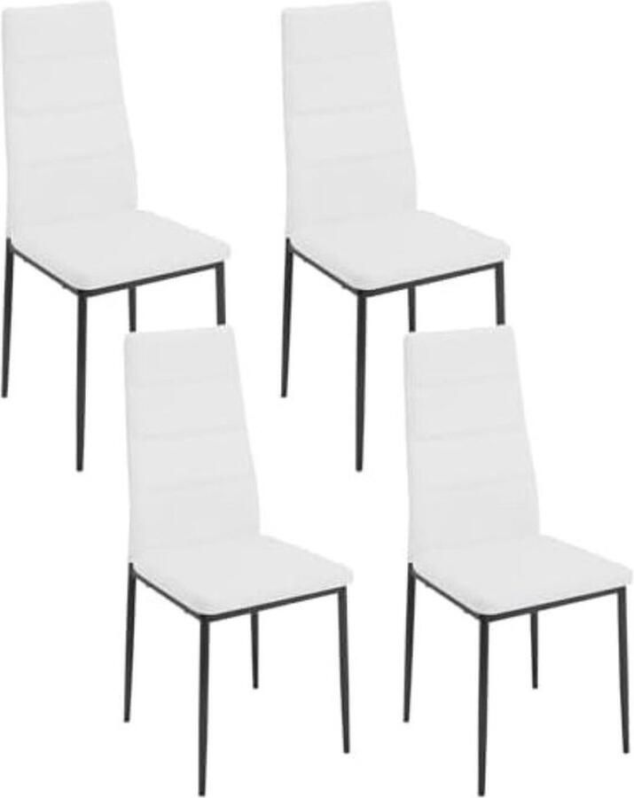 PolkaHome Moderne Gestoffeerde Stoel met Hoge Rugleuning Set van 4 Wit