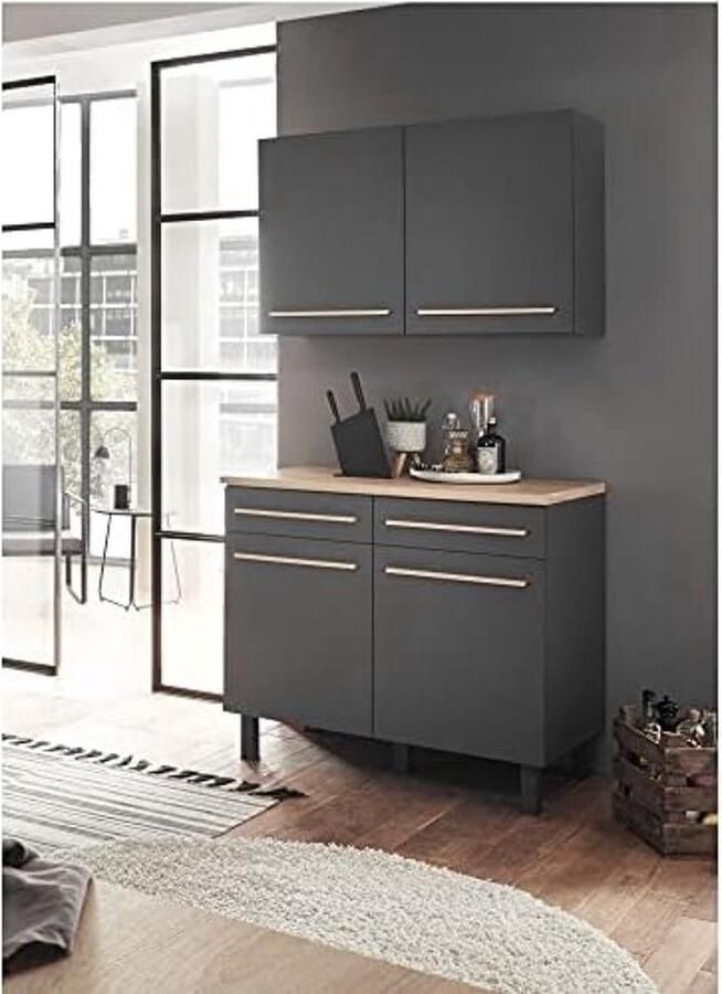 PolkaHome Moderne hangkast voor in keuken in eiken sonoma-look antraciet ruime keukenkast met veel opbergruimte