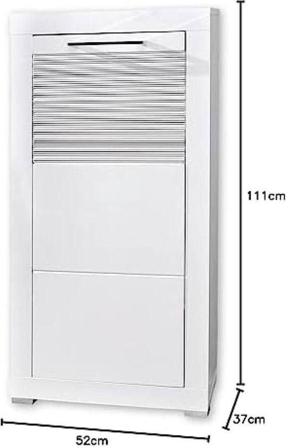 PolkaHome Moderne Schoenenkast met Wit Hoogglans Opbergmeubel 52 x 111 x 37 cm