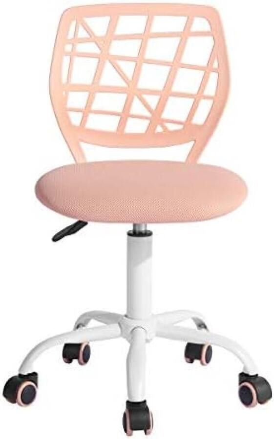 PolkaHome Moderne verstelbare bureaustoel zonder armleuningen voor jonge leerlingen ergonomisch verstelbare bureaudraaistoel om thuis te schrijven lichtroze