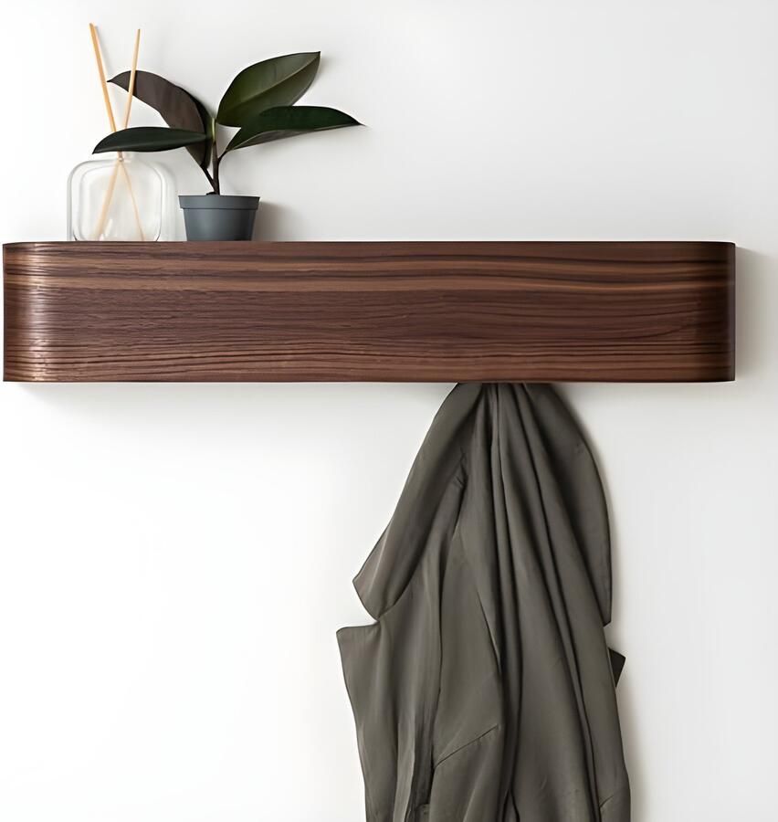 PolkaHome Moderne Wandkapstok 'Toke' met 5 Haken Massief Houtfineer in Walnoot Kleur