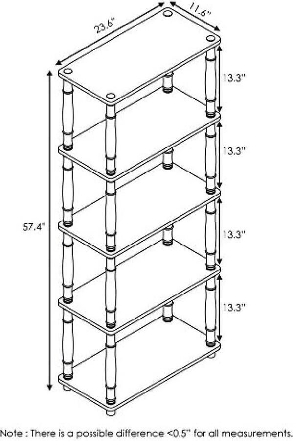 PolkaHome Multifunctioneel 5-laags rek met klassieke buizen Frans Eiken Grijs Zwart
