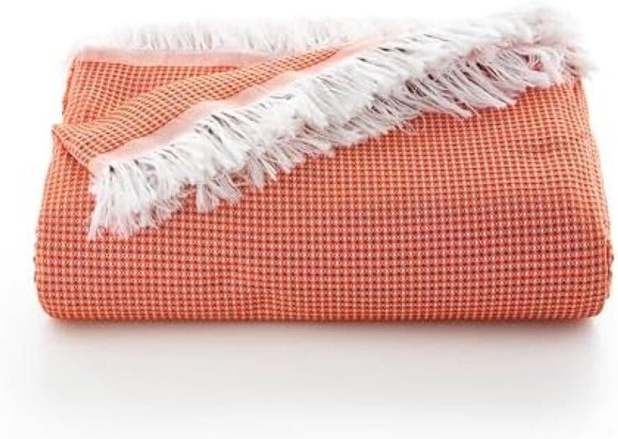 PolkaHome Multifunctionele Honingraatpatroon Sprei voor Bed en Bank Zacht Ademend Katoen 180 x 140 cm Baksteen Kleur