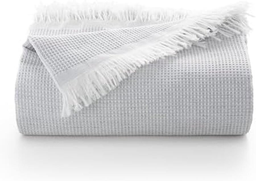 PolkaHome Multifunctionele Honingraatpatroon Sprei voor Bed en Bank Lichtgrijs 180 x 280 cm Zacht Katoen Ademend Wasbaar op 30°C