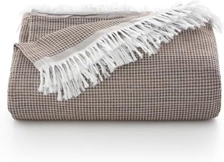 PolkaHome Multifunctionele Honingraatpatroon Sprei voor Bed en Bank Zacht Ademend Katoen 180 x 140 cm Koffiebruin Moderne Stijl Oeko-Tex 100 Gecertificeerd