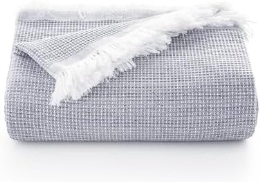 PolkaHome Multifunctionele Honingraatpatroon Sprei voor Bed en Bank Zacht Ademend Katoen 180x280 cm Grijs