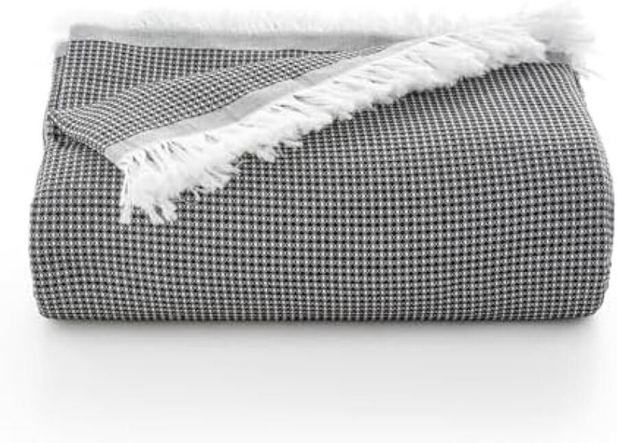 PolkaHome Multifunctionele Honingraatpatroon Sprei voor Bed en Bank Zacht Ademend Katoen 180x280 cm Zwart