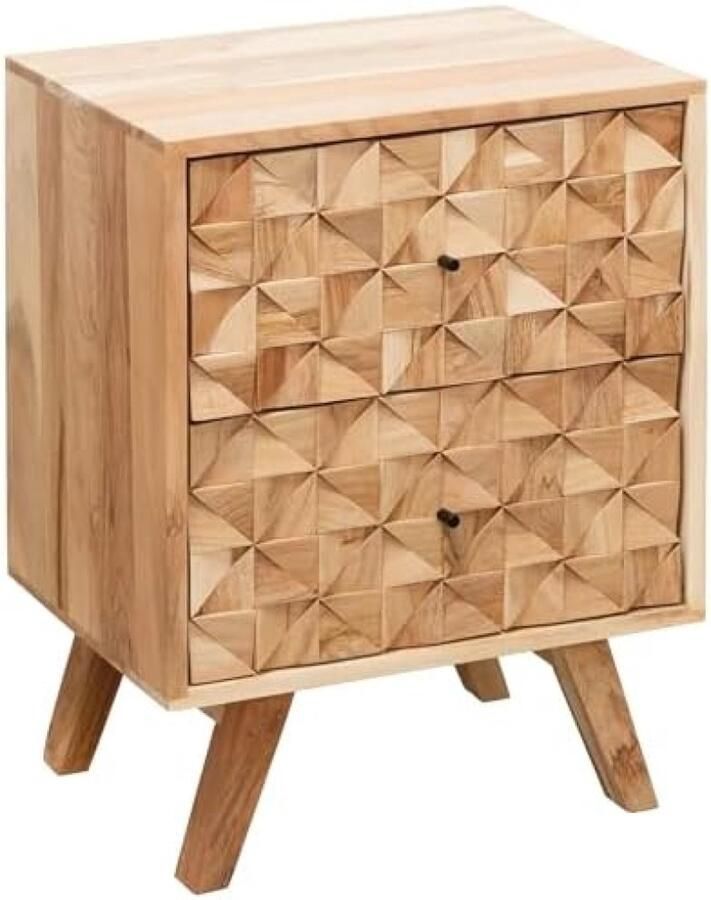 PolkaHome Nachtkastje Boxspring Acacia Massief Hout 47 x 61 x 35 cm met 2 Laden Rechthoekig Nachtkast Hoog Bijzettafel Moderne
