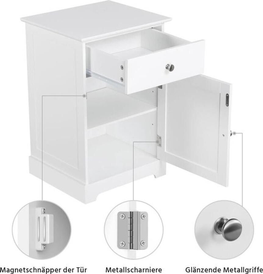 Merk'loos Nachtkastjes Set van 2 Veel Opbergruimte Nachtkastje met Verstelbare Plank Bijzettafel Klassiek Wit