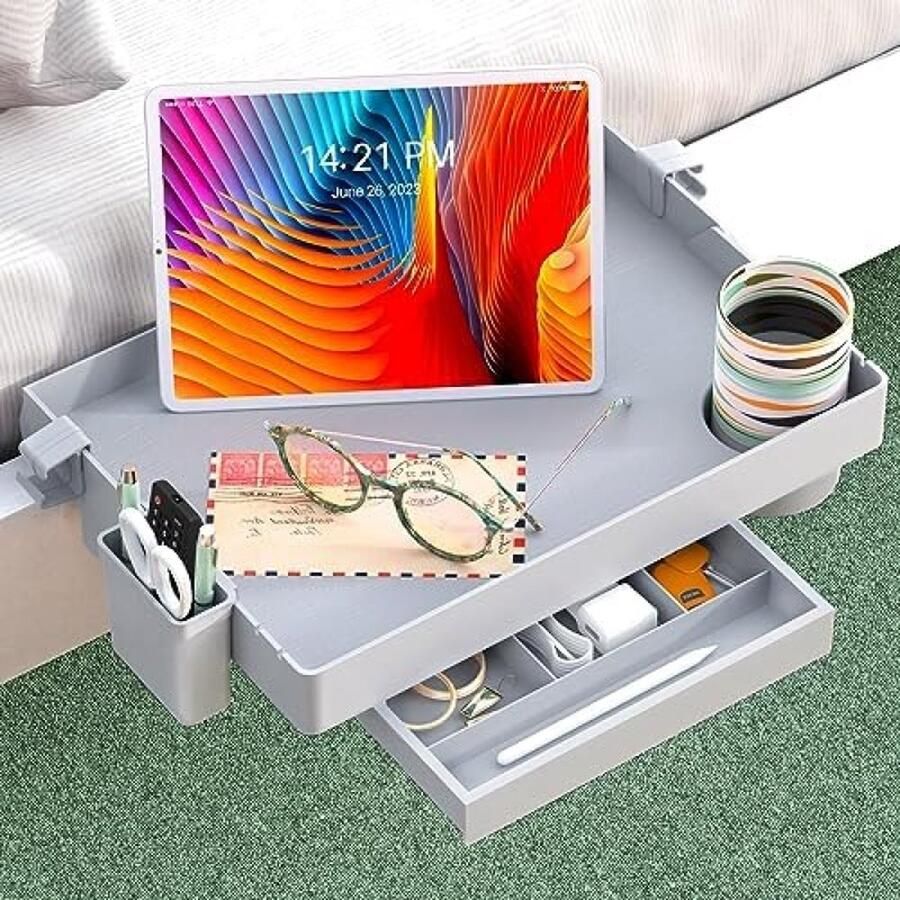 PolkaHome Nachtkastplank voor bed opvouwbare stapelbed plank met lade grijs