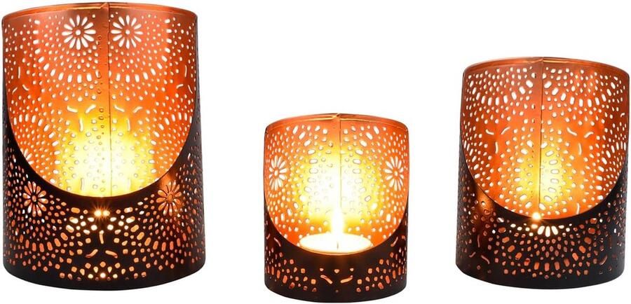 PolkaHome Oosterse decoratieve windlichten van zwart metaal windlicht theelichthouder als lente woonkamer tafel decoratie prachtige kandelaardecoratie voor theelichtjes