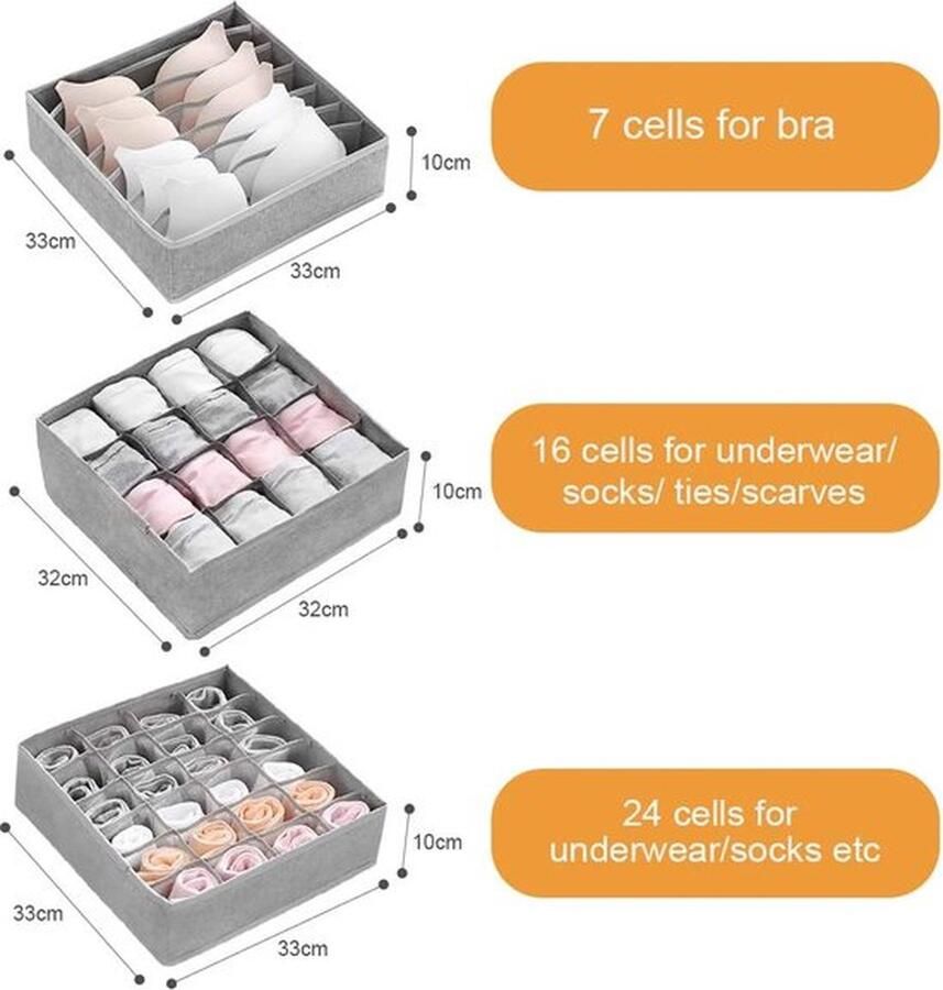 PolkaHome Opbergdozen voor ondergoed lade-organizer kledingkast laden opvouwbare ladeverdelingen voor sokken beha's en stropdassen grijs