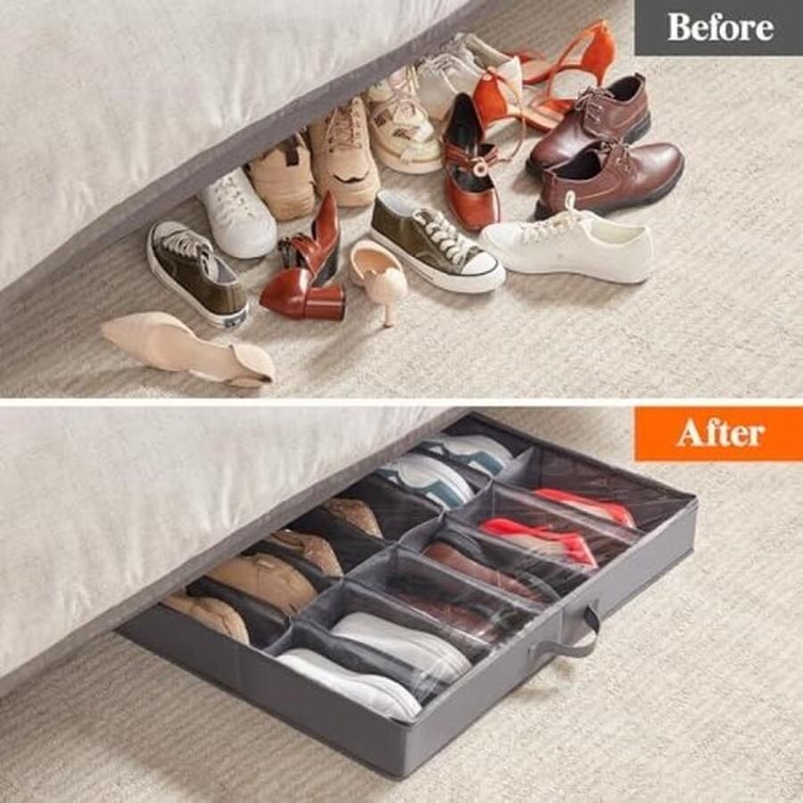 PolkaHome Opbergdozen voor Schoenen Onder Het Bed Opvouwbare Schoenenorganizer Schoenenopbergtas Schoenenorganizer Bedbox voor Heren Damesschoenen 2 X 12 Paar