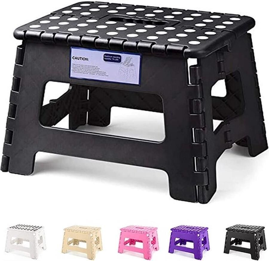 PolkaHome Opstapkruk kinderkruk opvouwbare kruk kinderklapbare opstap kinderstap zwart kunststof opvouwbaar ruimtebesparend compacte belasting 115kg 8.5 voor keuken badkamer