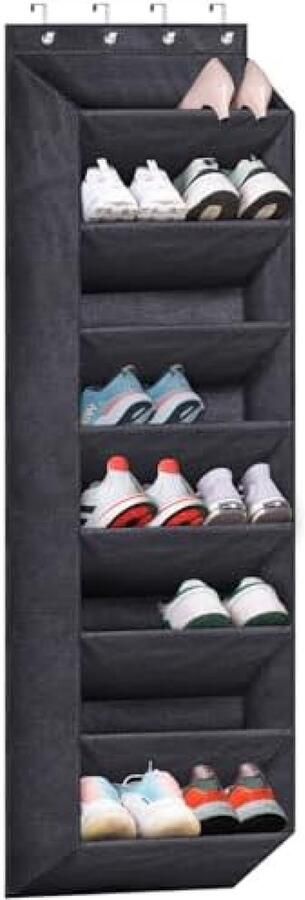 PolkaHome Over de deur schoenenorganizer voor kast met grote diepe zakken smal schoenenrek voor het ophangen van laarzen aan de deur zwart