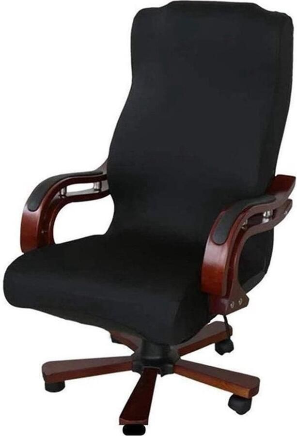 PolkaHome Overtrek voor bureaustoel computerstoel managersstoel leunstoelen. Universele afneembare vervangende hoes voor draaistoelen. Hoes gemaakt van robuust stretchmateriaal textiel zwart groot