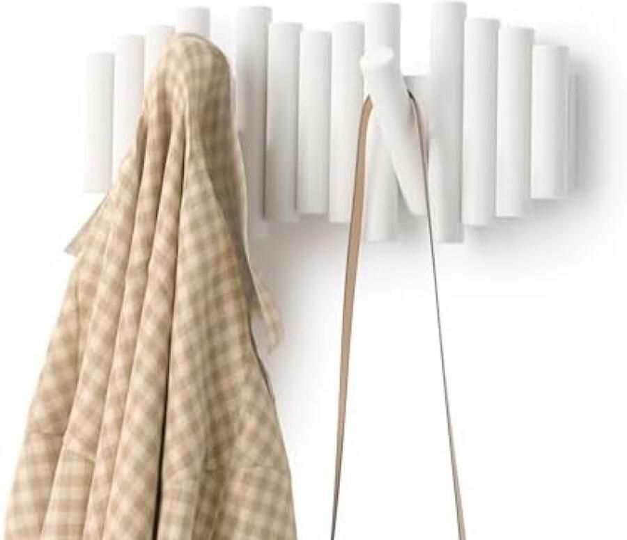 PolkaHome Picket 5 Wandgemonteerde Kapstokhaak Functioneel en Stijlvol Afgeschuinde Dennen Houten Pluggen Wit