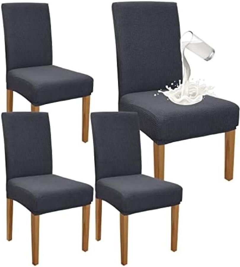 PolkaHome Premium waterdichte eetkamerstoelhoezen set van 4 stretch hoge achterstoelhoezen slipcover voor eetkamer afneembare stoelbescherming voor banket keuken feest (grijs)