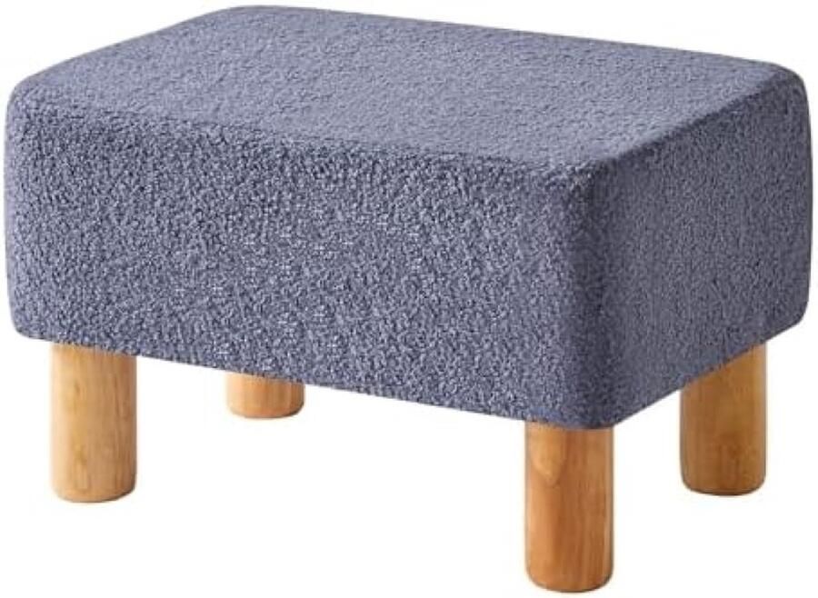 PolkaHome Rechthoekige teddy fluwelen voetenbank met houten poten zitkruk houten voetenbank kleine gevoerde kruk schoenenwisselbank voor woonkamer slaapkamer 40 x 29 x 25 cm