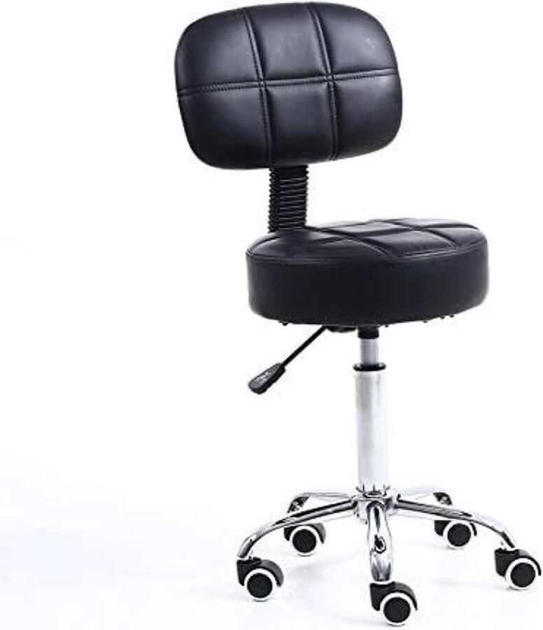 PolkaHome Rolkruk Werkkruk met Rugleuning Hoogte Verstelbaar SPA Salon Stoel met Wieltjes van PU-leer Zwart