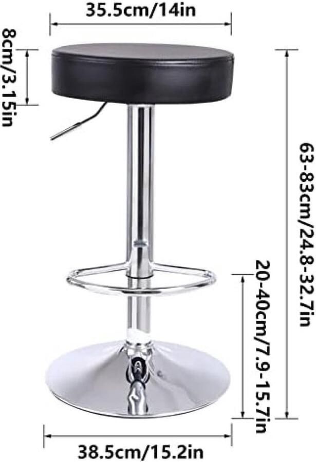 PolkaHome Ronde barkruk PU-leer met voetsteun in hoogte verstelbare draaibare pub stoel thuis keuken barkrukken rugloze kruk