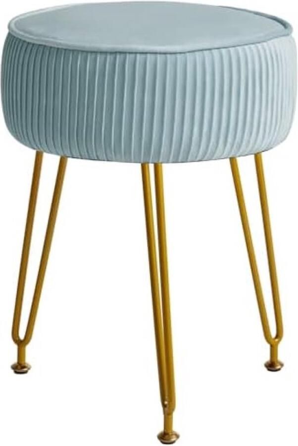 PolkaHome Ronde fluwelen voetenbankje met goudkleurig stalen poten