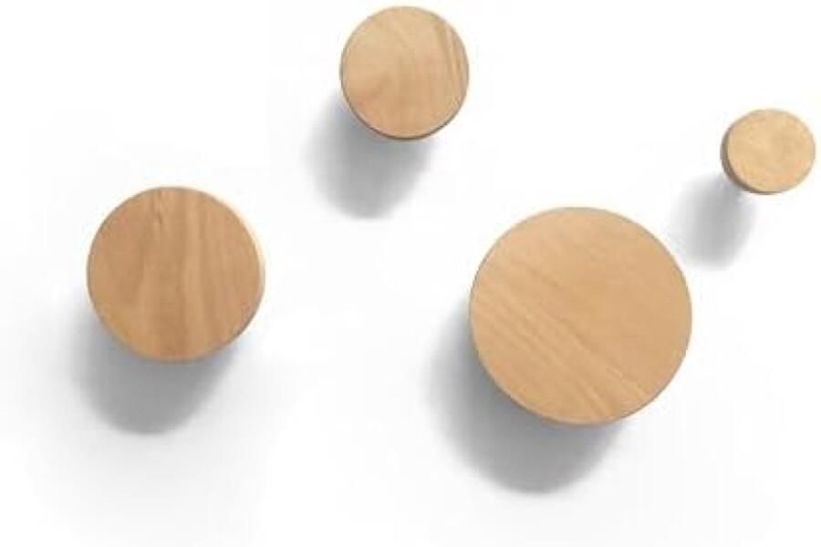 PolkaHome Ronde Lus Houten Jashaak Set van 4 Wandmontage Kapstok Modern Scandinavisch Design Geschikt voor Muurbevestiging in Elke Kamer