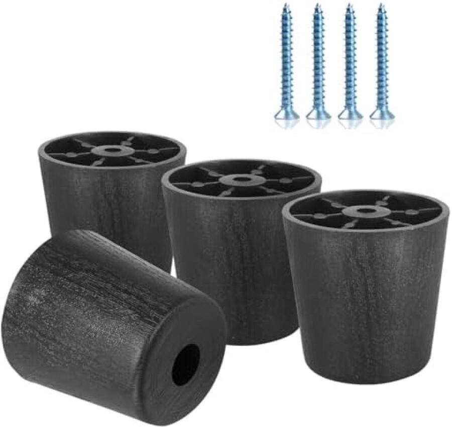 PolkaHome Ronde Meubelpoten Set van 4 Zwarte Kunststof Kastpoten met Schroeven Ø 40 50 x H 50 mm Draagvermogen 400 kg