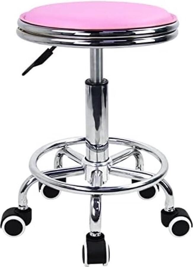 PolkaHome Ronde rolstoel met voetsteun hoogteverstelling moderne industriële metalen stijl draaibare spa salon tatoeage werk massagekrukken klein (roze)