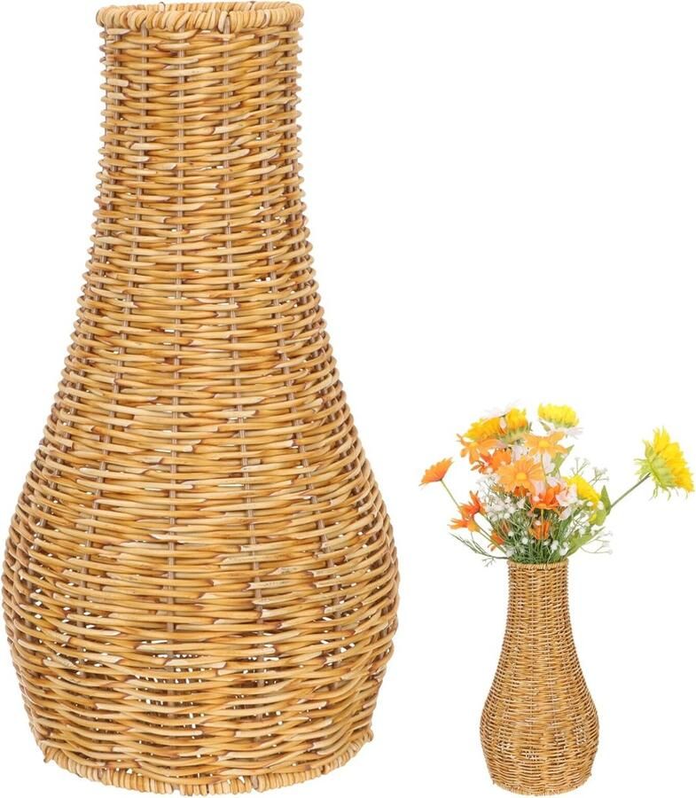 PolkaHome Rotan vaas hoge wilgenvaas gevlochten vaas gedroogde bloemenvaas decoratieve tafelvaas vintage vaas bloemenarrangement voor woonkamer tafel decoratie