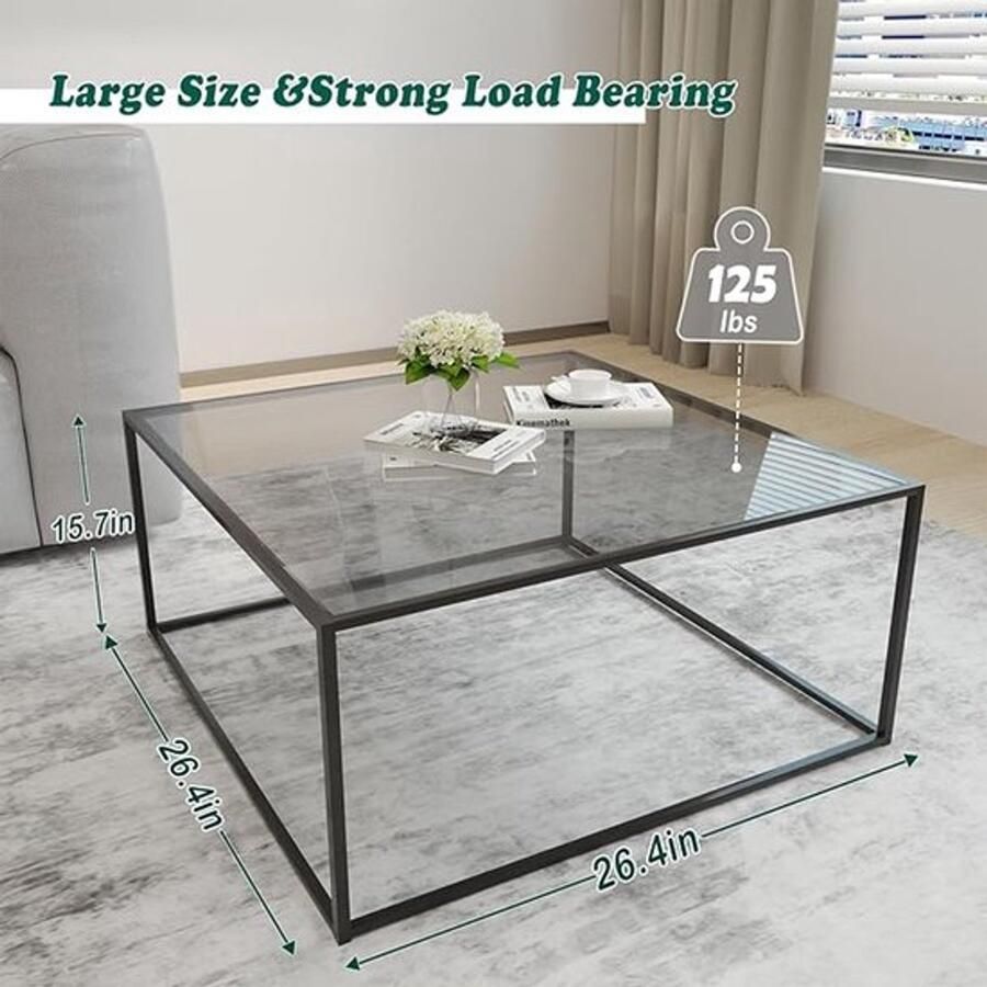 PolkaHome Salontafel bijzettafel woonkamertafel glazen tafel banktafel rond 4 mm zwart moderne bijzettafel met metalen frame voor woonkamer balkon kantoor glazen tafel 45 x 70 cm