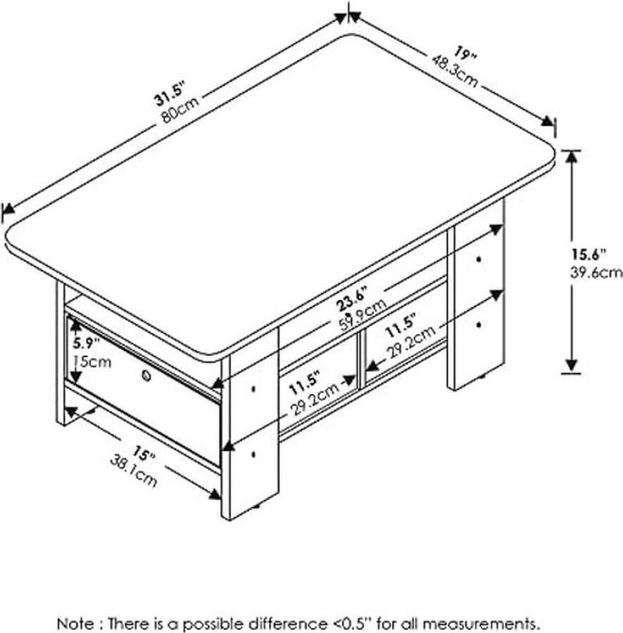 PolkaHome Salontafel met 2 laden en opbergvak espresso bruin 48 01 x 48 01 x 39 62 cm