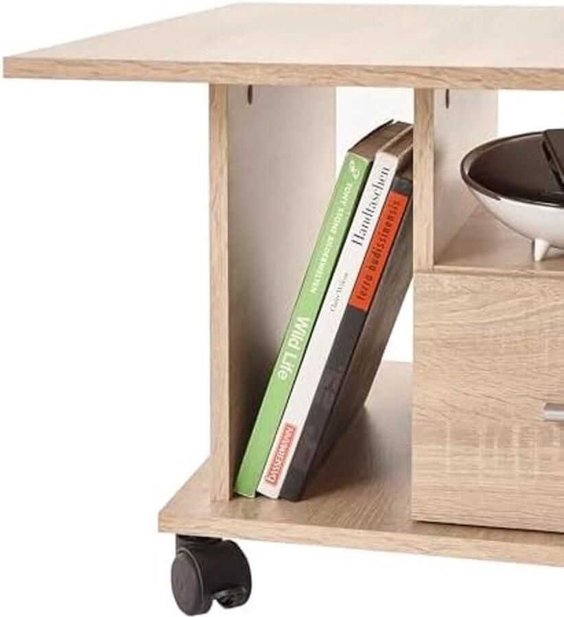 PolkaHome Salontafel op wielen in eiken sonoma-look met lade