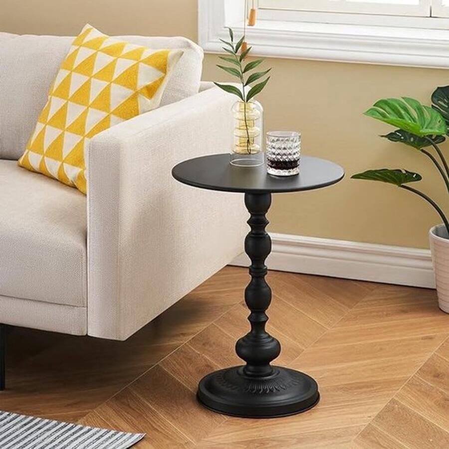 PolkaHome Salontafel zwart rond set van 2 bijzettafels zwart rond voor woonkamer vintage bijzettafel metaal creatieve salontafel (zwart 40 x 45 cm)