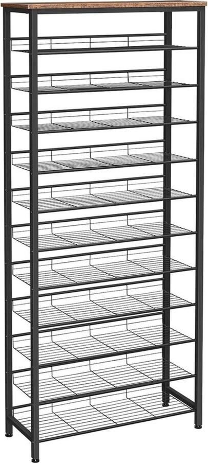 PolkaHome Schoenenrek hoog schoenenopbergorganizer met grote capaciteit schoenenrek met 12 niveaus voor 44-55 paar schoenen 75 x 28 5 x 194 5 cm verstelbare metalen planken schoenenopbergunit