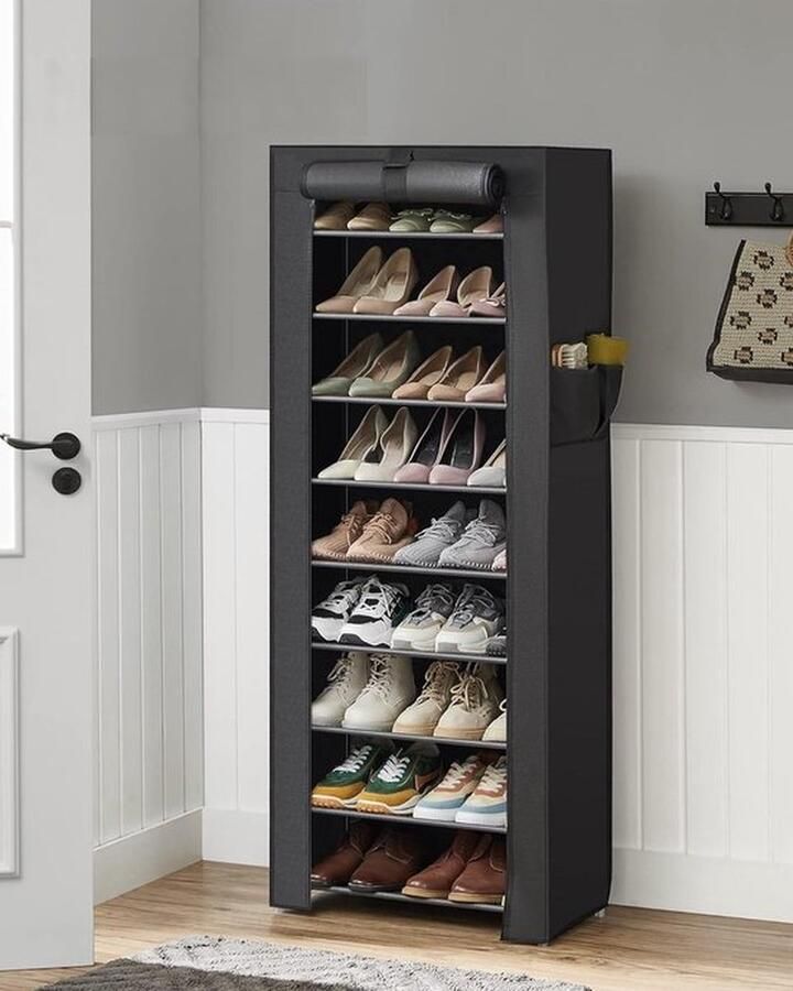 PolkaHome Schoenenrek met 10 niveaus schoenenkast schoenenrek 160 x 58 x 28 cm voor ca. 27 paar schoenen Groot zwart