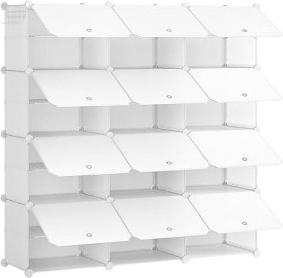 PolkaHome Schoenenrek met 12 vakken voor 48 paar schoenen smal met deuren kunststof