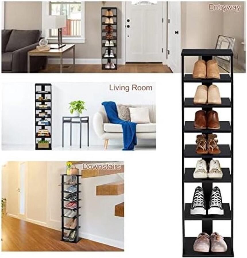 PolkaHome Schoenenrek met 8 Niveaus Verticaal Houten Schoenenrek Wit