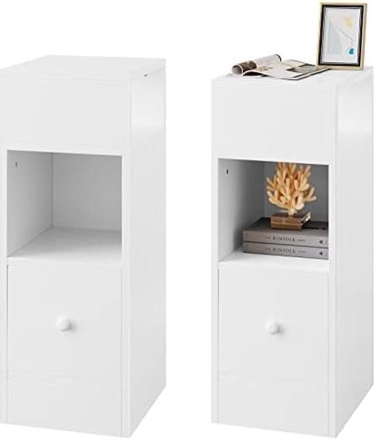 PolkaHome Set van 2 Nachtkastjes met 2 Open Planken en 1 Lade