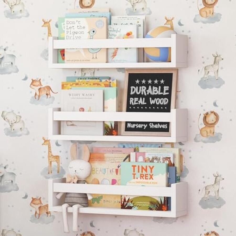 PolkaHome Set van 3 witte planken voor de kinderkamer Kinderboekenplanken voor aan de muur Houten planken voor slaapkamer badkamer en keuken Boekenplank Witte wandplanken voor kinderen