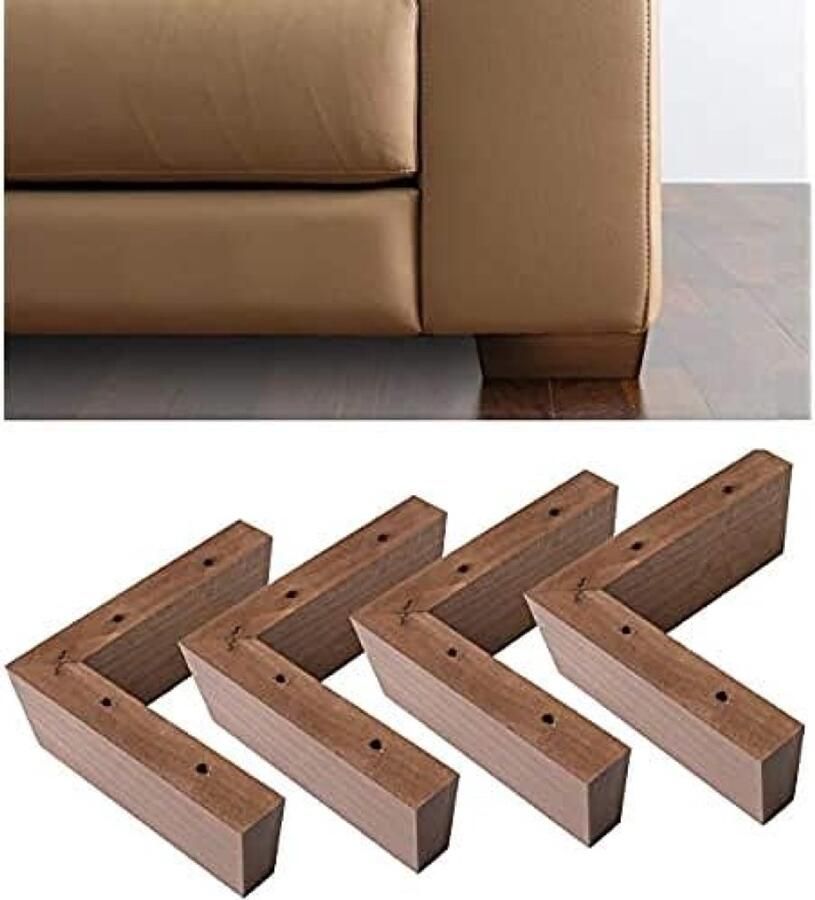 PolkaHome Set van 4 houten hoekpoten voor banken meubels en kasten Walnoot kleur Hoogte 50 mm Robuust en duurzaam design
