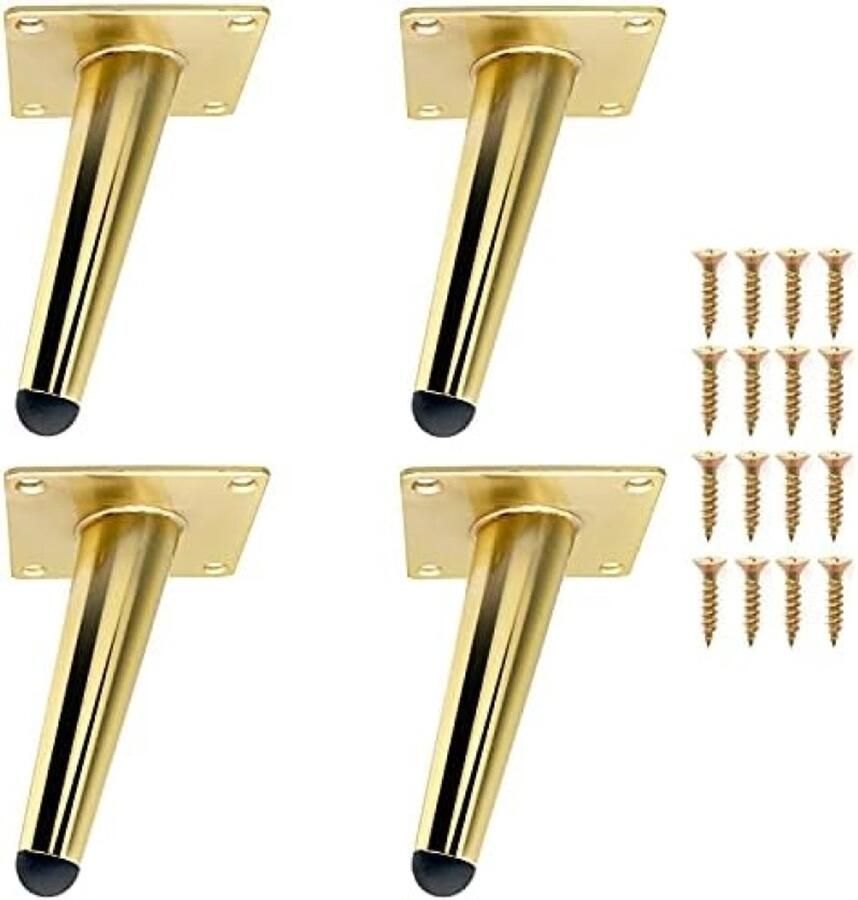 PolkaHome Set van 4 Meubelpoten Goudkleurig Kantelbaar Robuust Metaal 12 cm Hoogte Geschikt voor Nachtkastjes Banken TV-meubels en Meer