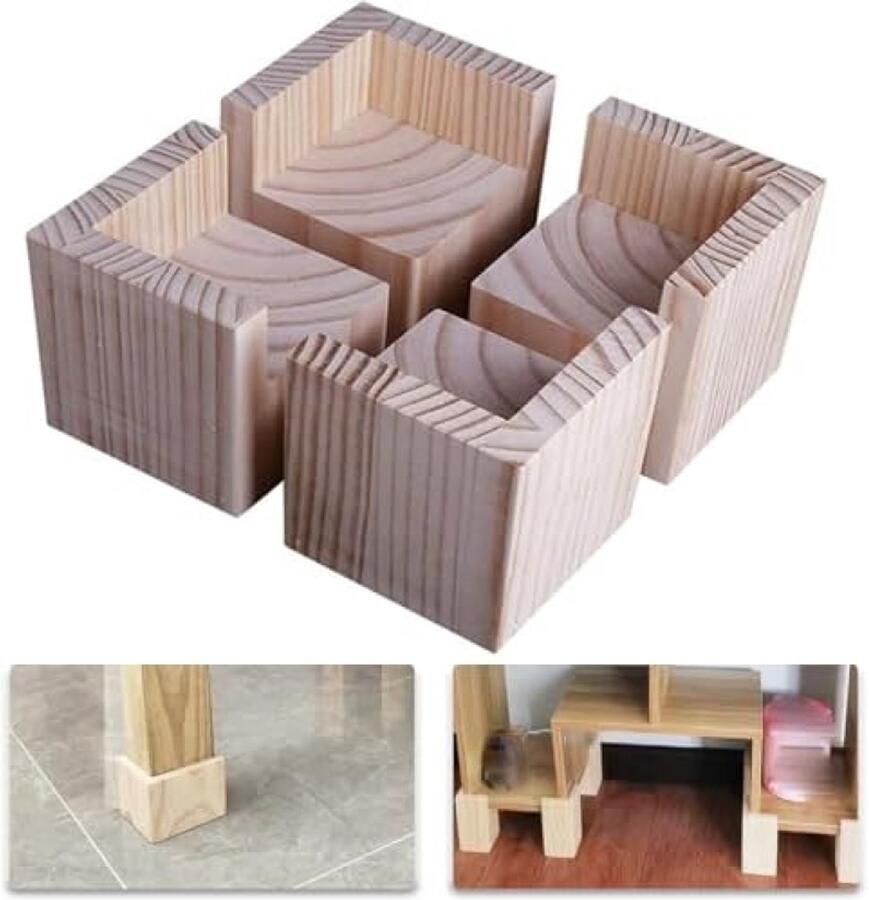 PolkaHome Set van 4 Meubelverhogers Zwaar Belastbaar Houten Design