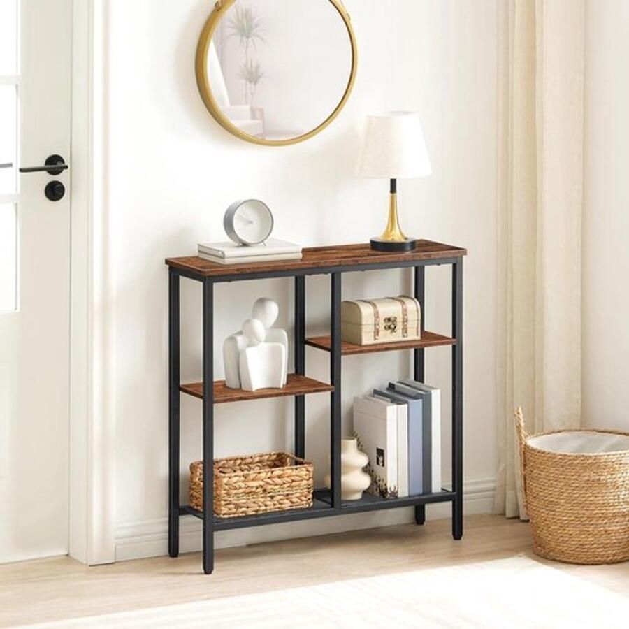PolkaHome Smalle consoletafel 75 cm bijzettafel gangtafel kleine tentoonstellingtafel banktafel voor kleine ruimte voor ingang hal vintage bruin-zwart