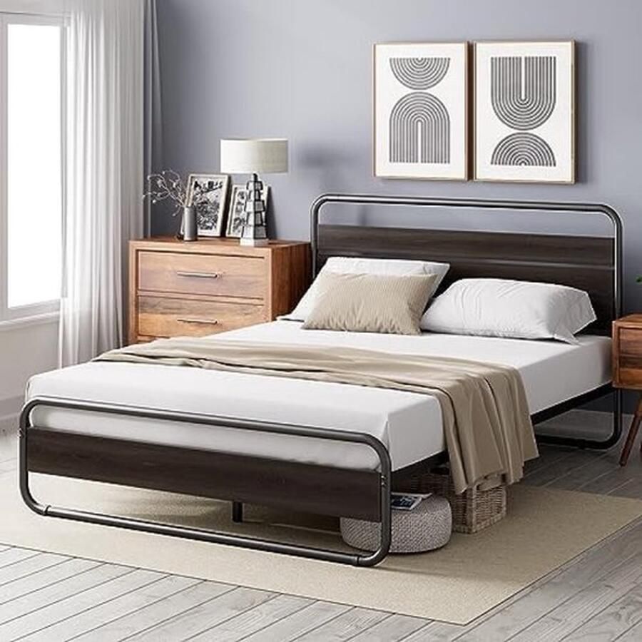 PolkaHome Metalen Bedframe met Hoofdeinde en Poot 90 x 190 cm 31 cm Hoog Stalen Lattenstandaard