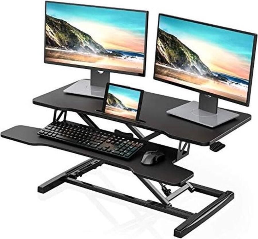 PolkaHome Sta-Bureau In Hoogte Verstelbare Bureau Omzetter Met Toetsenbordlade L91 x B40 x H (11-50 4) cm Geschikt Voor PC Laptop Computerscherm