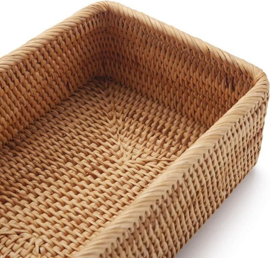 PolkaHome Stapelbare Rechthoekige Rotan Opbergmanden Geweven Rieten Dozen Sleutelhouder voor Keukenkasten en Plank Natuurlijke Set van 3 Wicker Storage Basket (2-5)