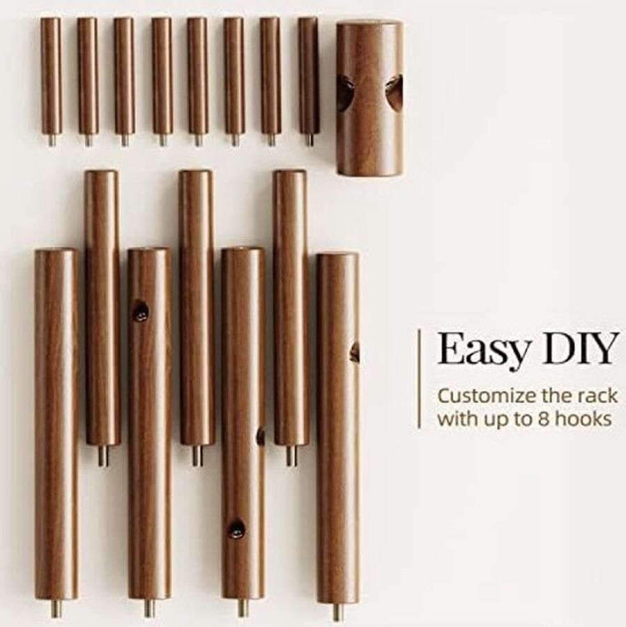 PolkaHome Stevige houten kapstok 3 verstelbare maten kapstok met 8 haken kapstokken voor hal entree hoedenstandaard voor kleding gebruikt in slaapkamer kantoor gang entree