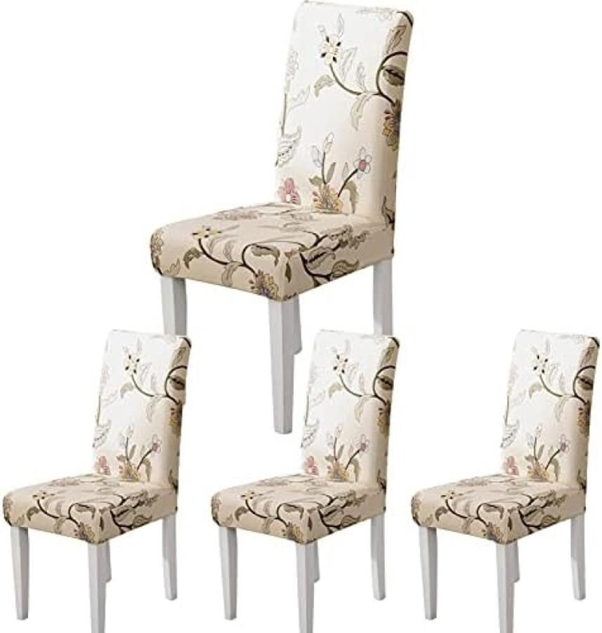 PolkaHome Stoelhoes Eetkamerstoelhoezen Set van 4 Stuks Bruine Bloemen Stretch Materiaal Geschikt voor Eetkamerstoelen Beschermt tegen Vlekken en Slijtage
