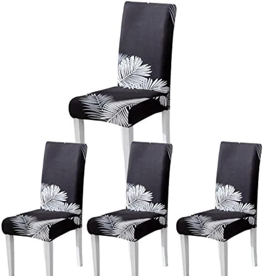 PolkaHome Stoelhoes Eetstoelhoezen Stoelhoezen Voor Eetkamerstoelen 4 Stuks Stretch Eetkamerstoelhoezen Voor Hotel Restaurant Bruiloft Eetkamer (Zwart)